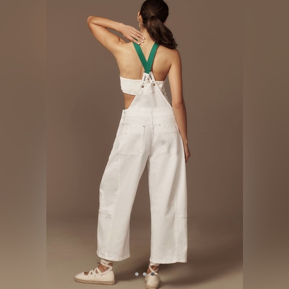Anthropologie Pilcro Kenna Heritage White & Green Barrel Overalls • S • NWT - Picture 3 of 14